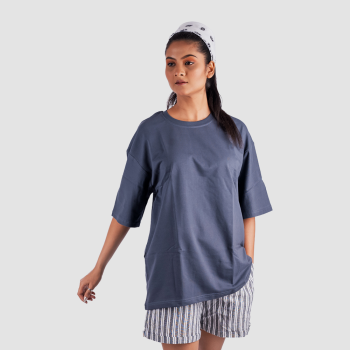 Gray Solid Oversized T-Shirt
