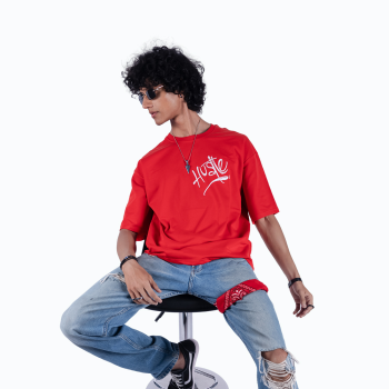 Hustle Red Oversized T-Shirt